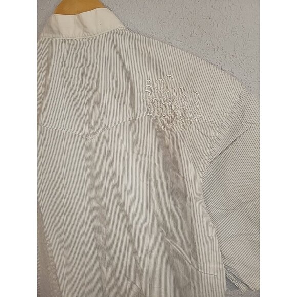 Rough Stock Panhandle Slim Pearl Snap Shirt Size M Blue Pinstripe Embroidery - Picture 7 of 9